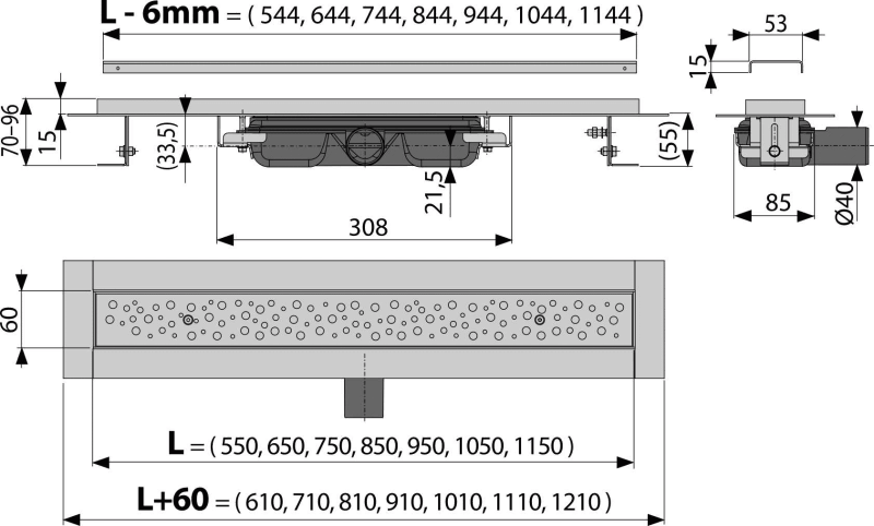 APZ111 Low - Duschrinne Antivandal mit Rost
