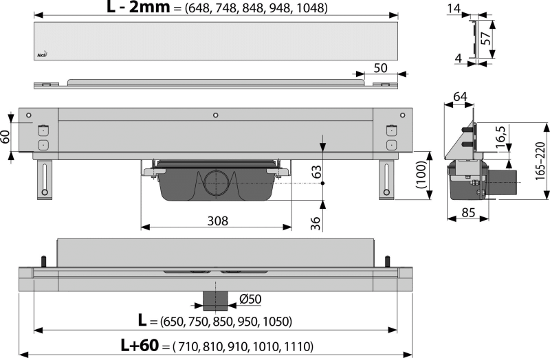 APZ5 SPA-SHADE - Abflusssystem für Einbau in die Wand, Abdeckung Edelstahl-Matt